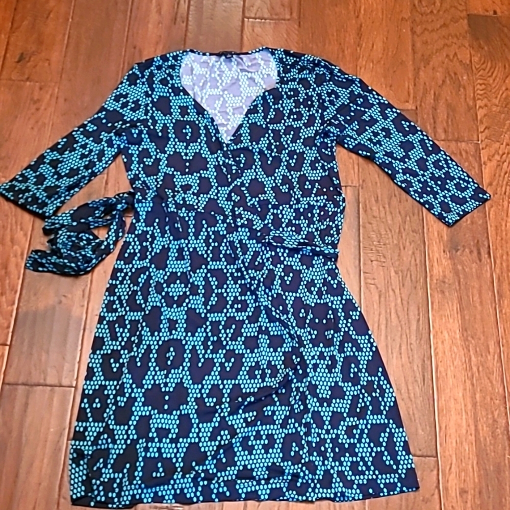 Banana Republic Navy and Teal Patterned Wrap Dress